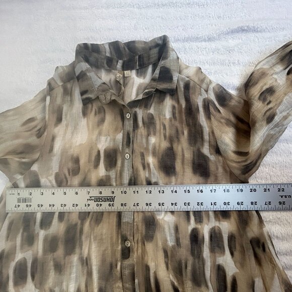Comfy USA Womens Sheer Button-Up Tunic Top XS Abstract Animal Print Long Sleeve - Picture 6 of 7